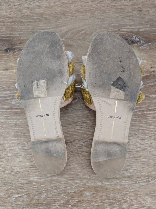 Gold and White Fringe Sandals - Picture 3 of 3